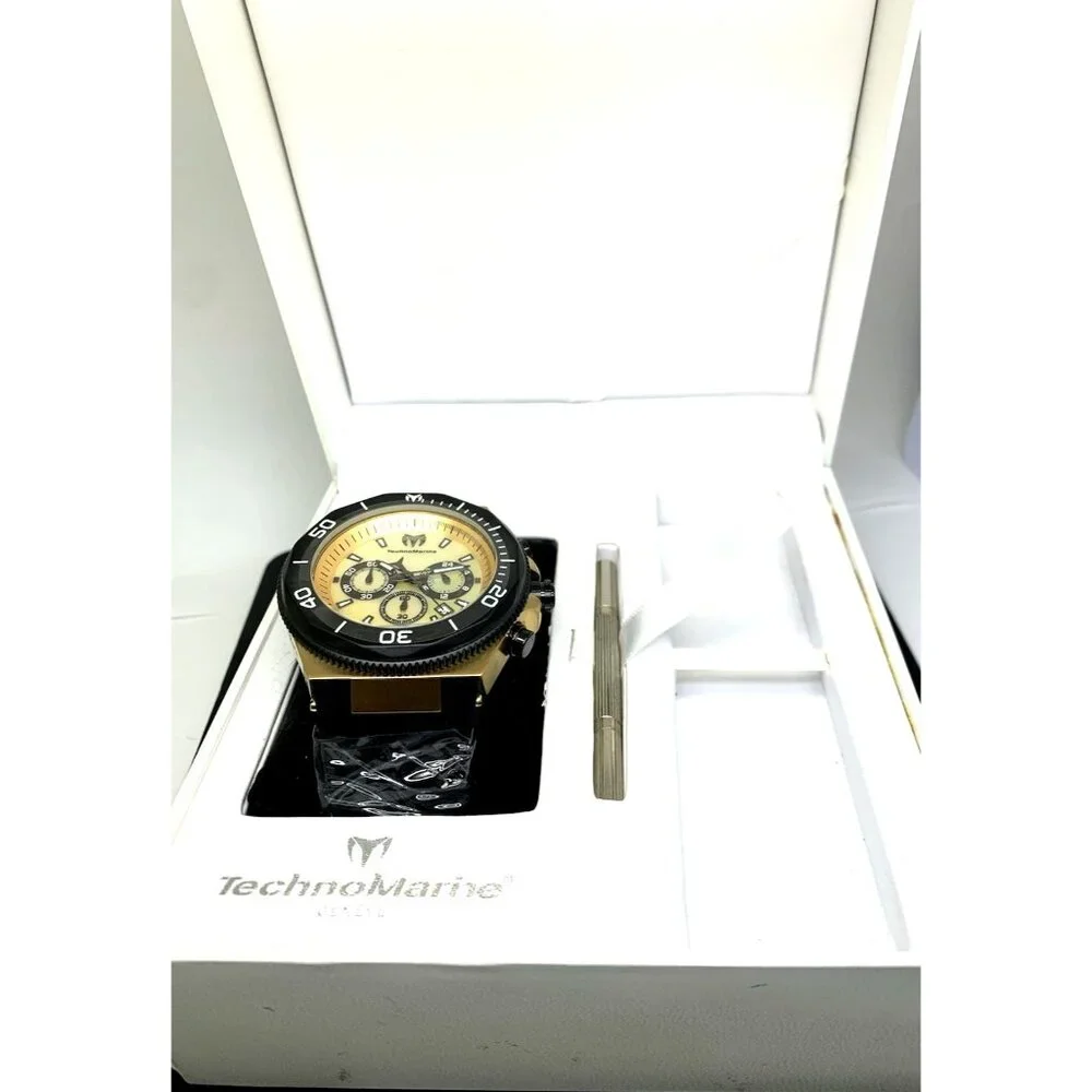 Technomarine Men's Watch TM-222081 Chronograph Quartz Gold Black Rubber Strap